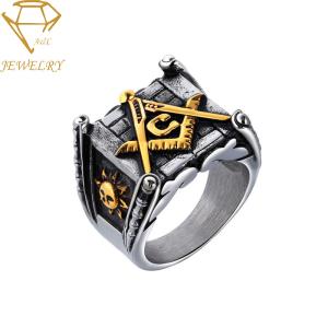Quality Men Freemasonry PVD Antique Silver Signet Ring wholesale
