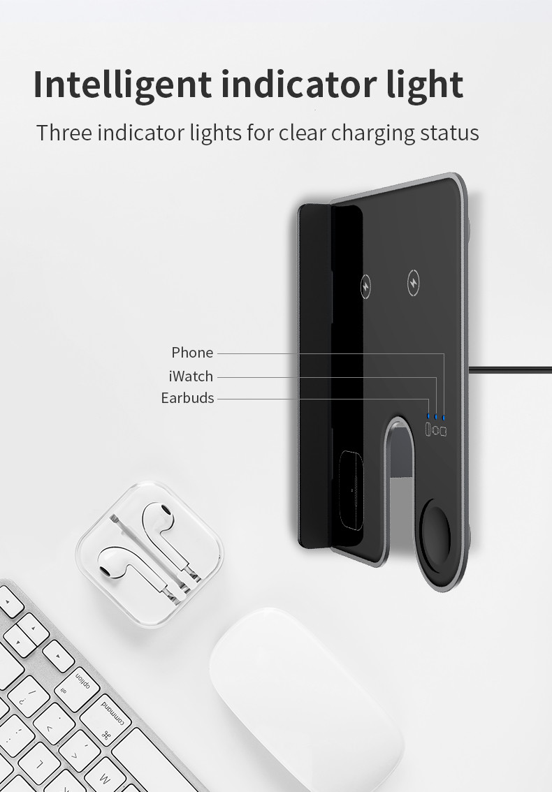 Detachable Braket Qi Standard 3in 1 Wireless Charging for Smart Devices