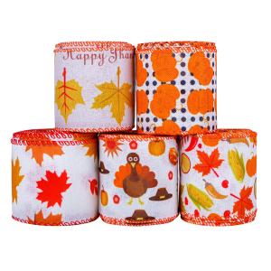Quality Thanks Giving Day Printed Burlap Ribbon 63mm Personalized Cotton Ribbon wholesale