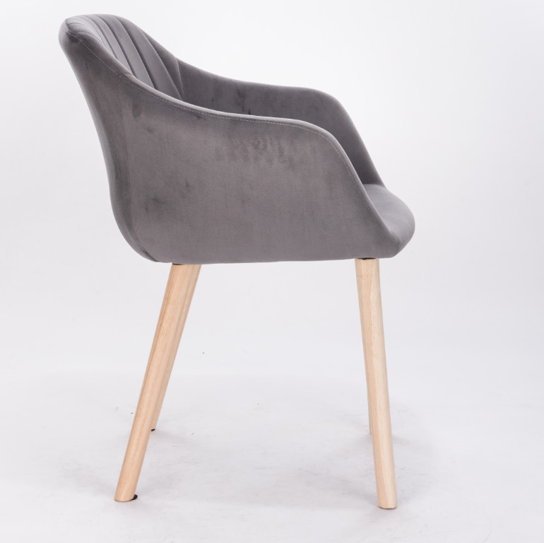 Grey Velvet Mid Back Oak Comfortable Padded Dining Chairs