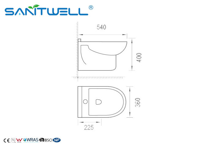 Ceramic Women Wall Mounted Bidet S Trap 540*360*400mm CE Certification