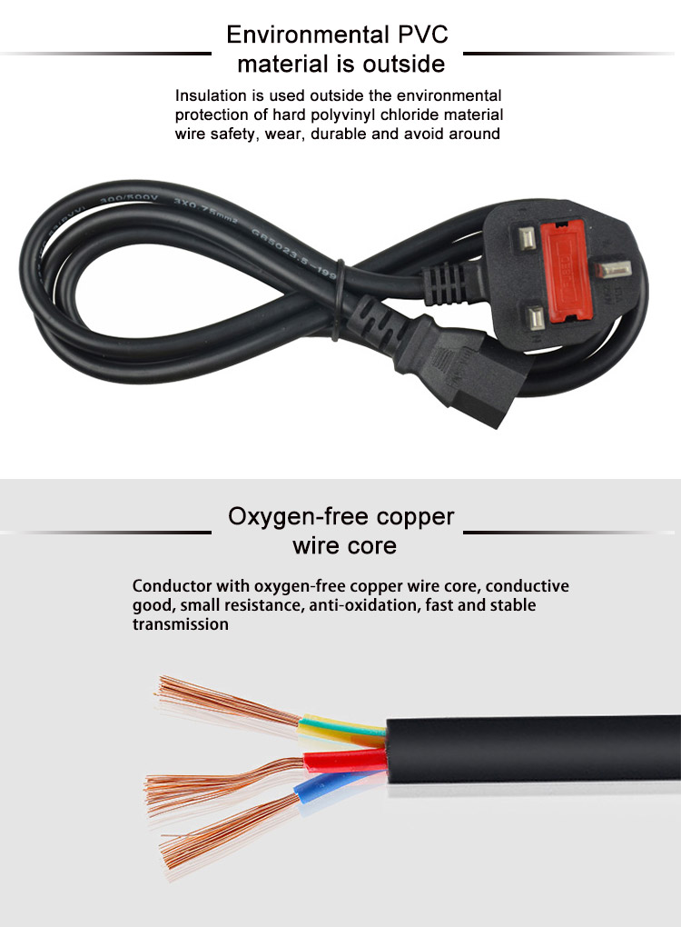 SIPU Durable UK 3 Pin Power Cable Home Appliance Power Cord 1mtrs