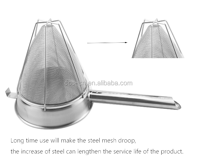 10 inch stainless steel commercial large food colander china cup chinois mesh strainer reinforced bouillon strainer