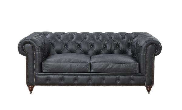 Vintage Slate Color 2 Seater Leather Sofa Grey , Leather Couch Two Seater