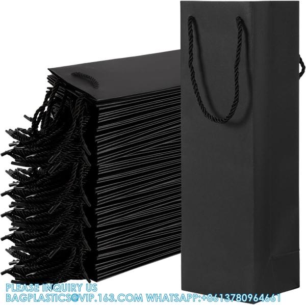Black Wine Gift Bag, Wine Tote Bags Bulk Kraft Paper Bag With Handles For Party,