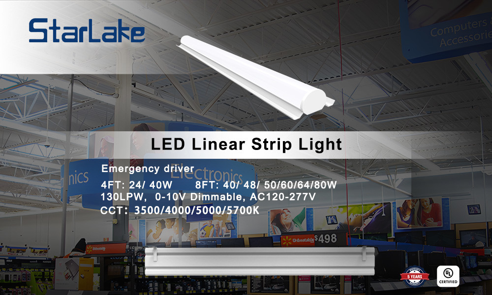 4FT 8FT LED Strip Light Retrofit Kit 0-10V Dimming 24W-80W AC120-277V
