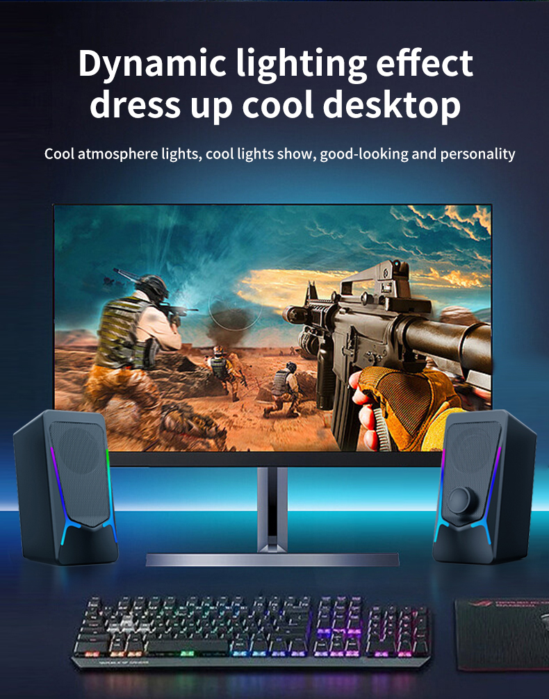 CO707 Gaming RGB Desktop Speakers 2.0 Channel USB Powered Stereo for Computer Desktop