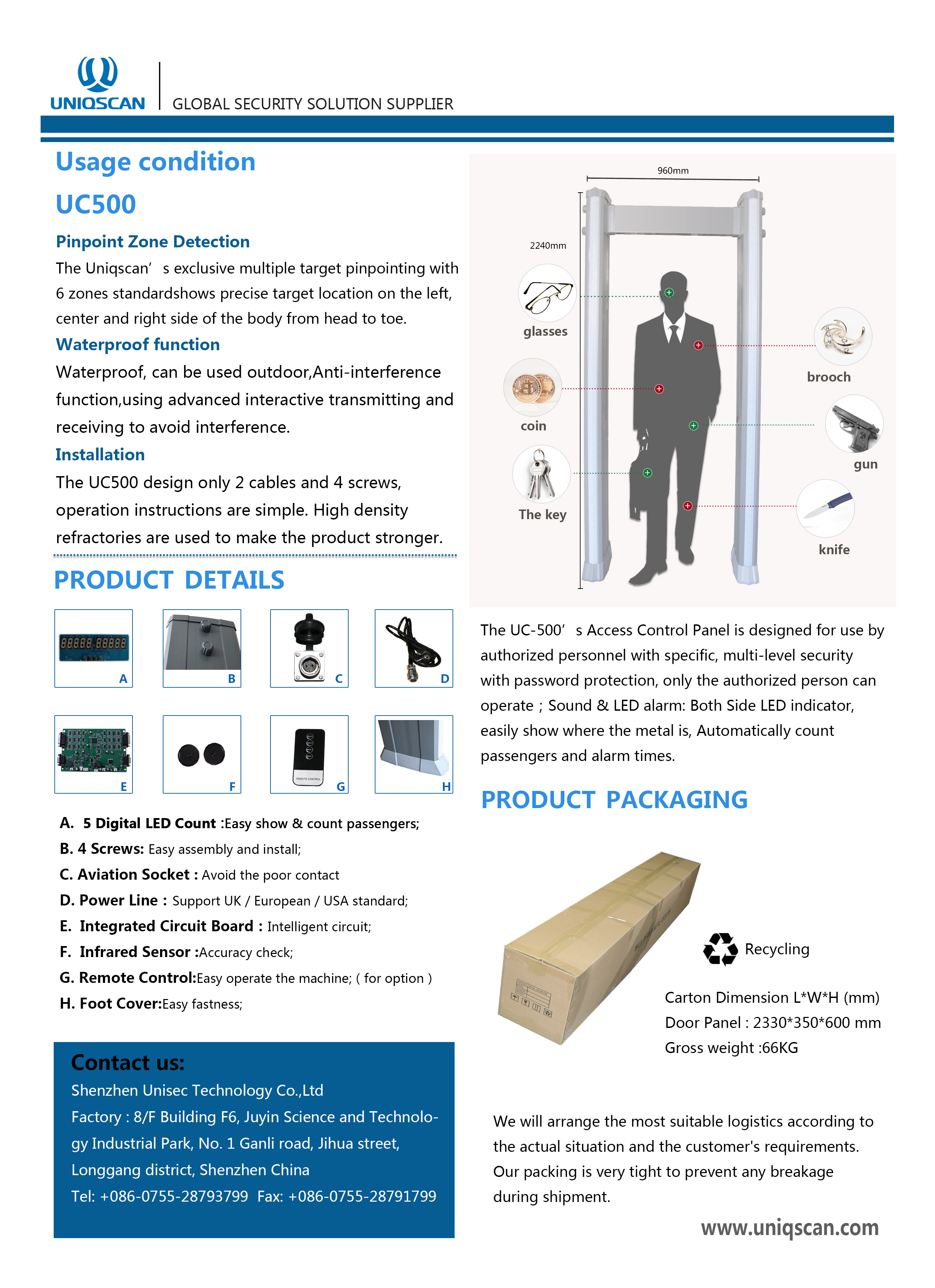 2000 High Sensitivity PVC Material Waterproof Door Frame Walk Through Metal Detector Gate For Outdoor Use