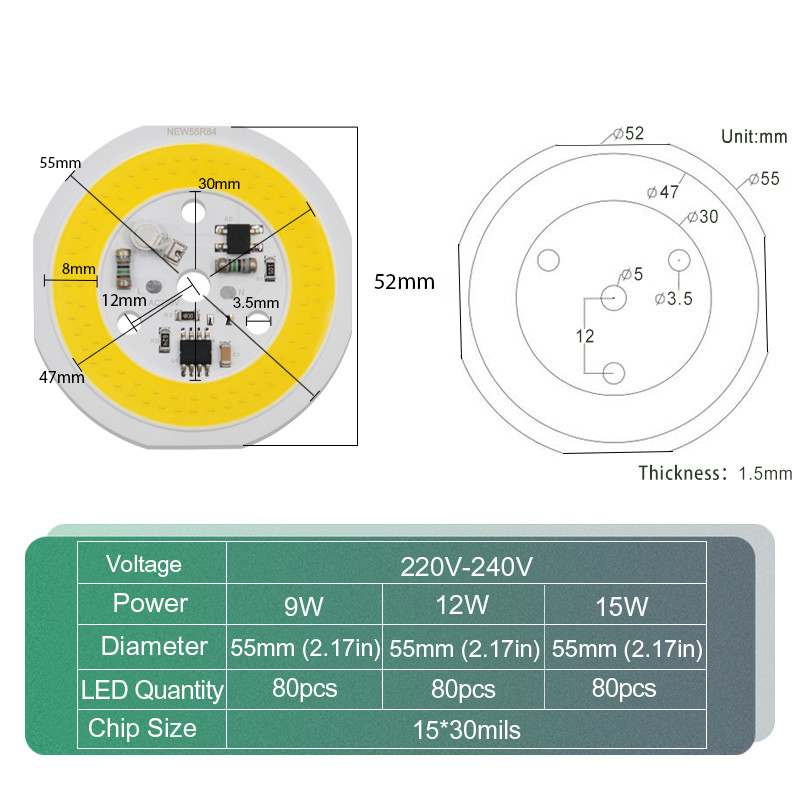 Smart IC COB LED Chip Module Driverless 1400K For E27 A60 A70 LED Bulb