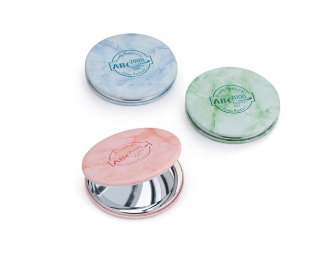 Marble Pattern Silver Compact Mirror PU ABS 10mm Thickness Foldable Makeup Mirror