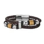High quality body jewelry double stainless steel woven leather bracelet with