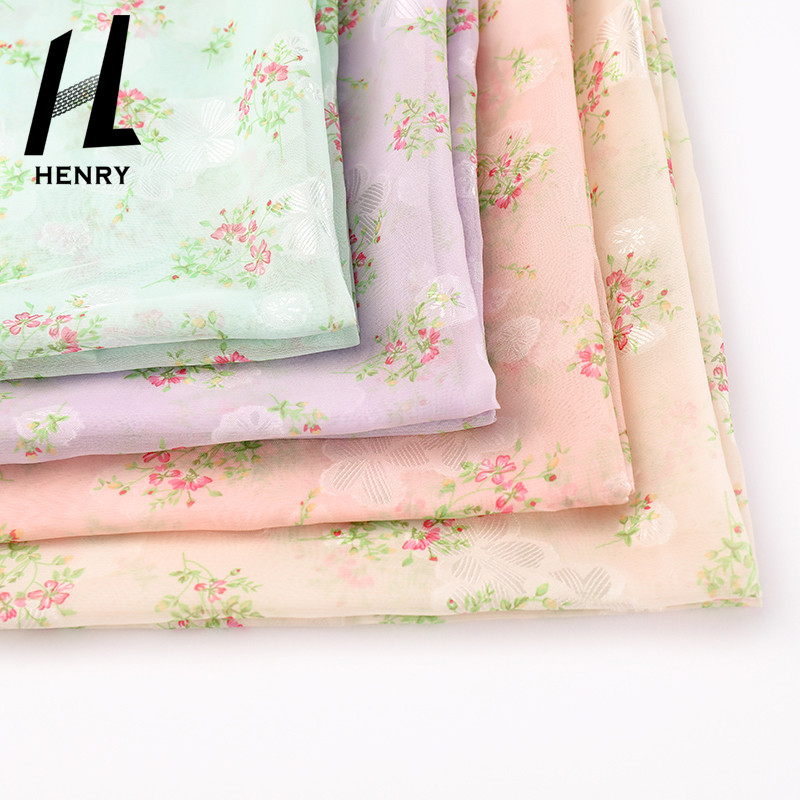 Textile Soft Floral Chiffon Printed Fabric For Garment Light Weight