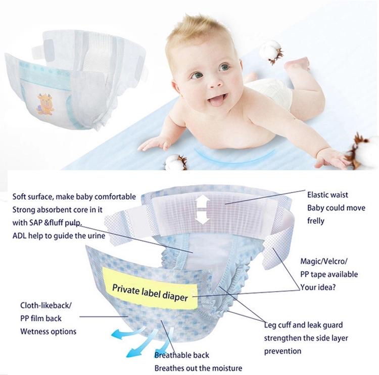 50pcs/bag B Grade Disposable Baby Diaper Stock Lot with Green ADL in Transparent Bag