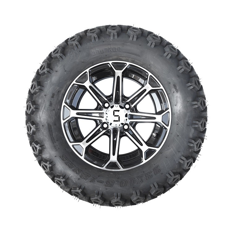 12'' Golf Cart Aluminum Rims & 23x10.5-12 All Terrain Tyres Combo - Machined/Glossy Black