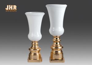 Quality Contemporary Glossy White Fiberglass Planters Gold Leaf Pedestal Base For Wedding wholesale