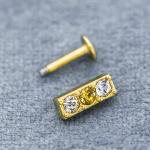 Three Crystal Gems 16G Labret Piercing Jewelry Gold Body 316L Stainless Steel