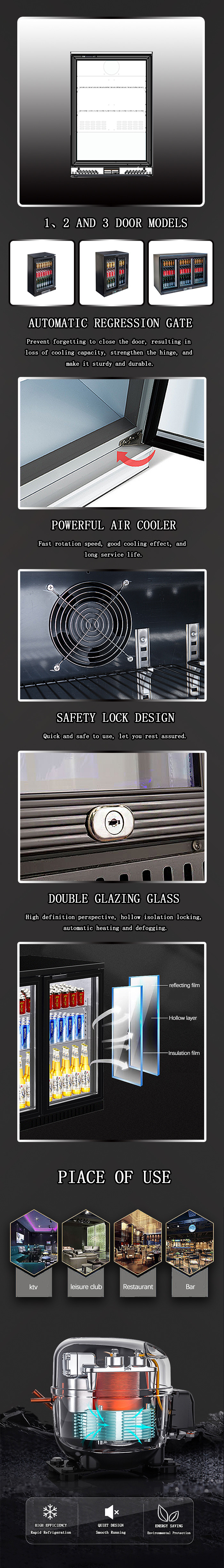 Hinged Door Backbar Cooler Ventilated Cooling System Display Refrigerator For Drink