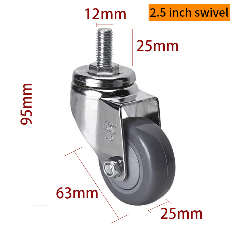 EDL Light Duty Chrome Coating 2.5inch 80kg Threaded TPU Caster by Swivel and Brake type
