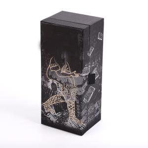 Quality Decorative Rigid Magnetic Gift Box Silver Foil single bottle vodka Spirit Wine bottle box wholesale