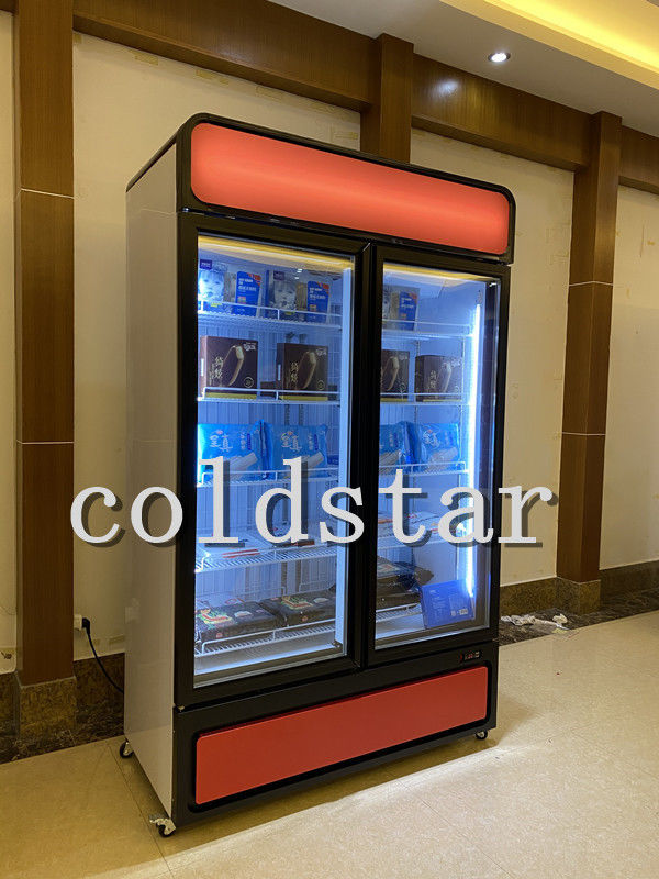 Supermarket -22C upright ice cream display case R290 2 glass door freezer showcase
