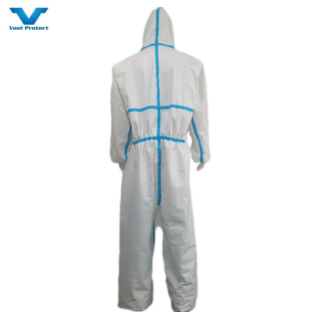 En14126 CE Disposable White Microporous Hooded Nonwoven Coverall