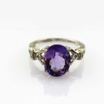 925 Silver Ring 9mmx11mm Oval Purple Cubic Zircon Gemstone Ring (R244)