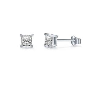 Quality Hip Hop Moissanite Princess Cut Earrings Diamond Stud 14k Gold OEM wholesale