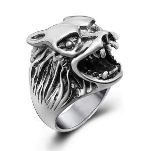 Quality Fashion 925 Silver Plated Stainless Steel Engraved Wolf Vintage Old Ring (SA385) wholesale