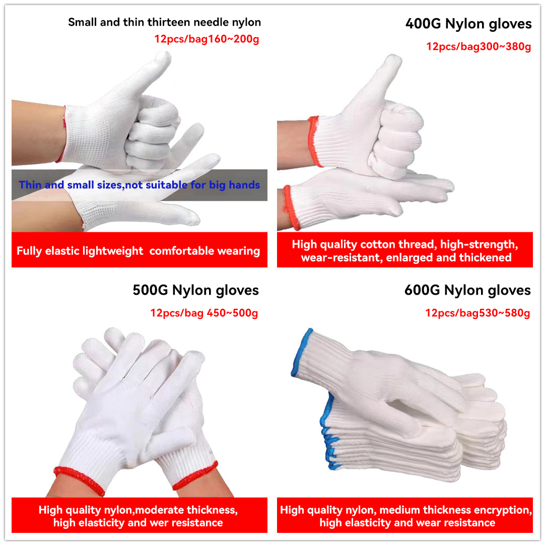 Hard-Wearing Deep White Cotton Hand Safety Knitted Work Gloves with Customized Weight