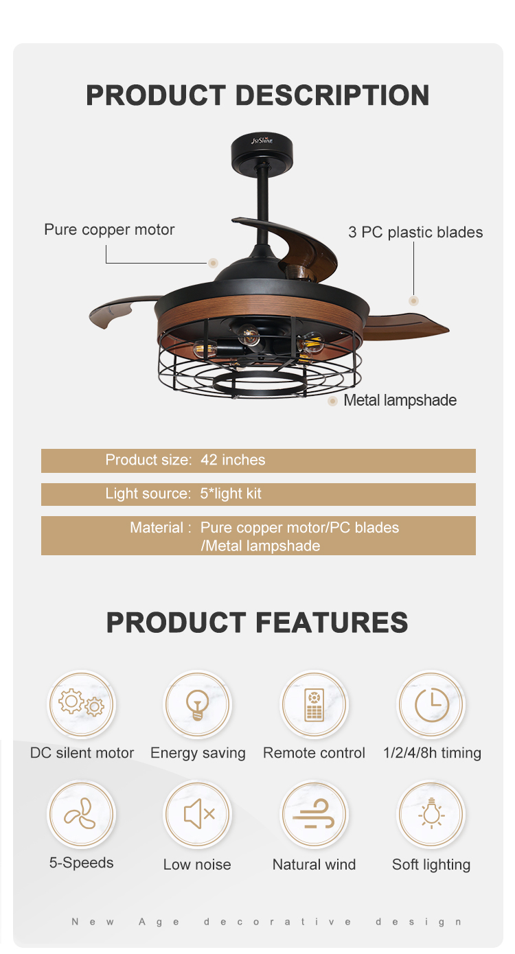 Popular Acrylic Blades LED Energy Saving Invisible Ceiling Fan 1stshine Metal Element