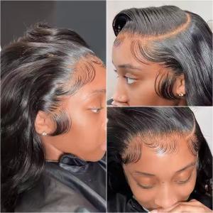 Quality Ready to Ship Brazilian Virgin Hair Body Wave 180% Preplucked 13x6 HD ransparent Full Lace Front Wigs Human Hair for Black Women wholesale