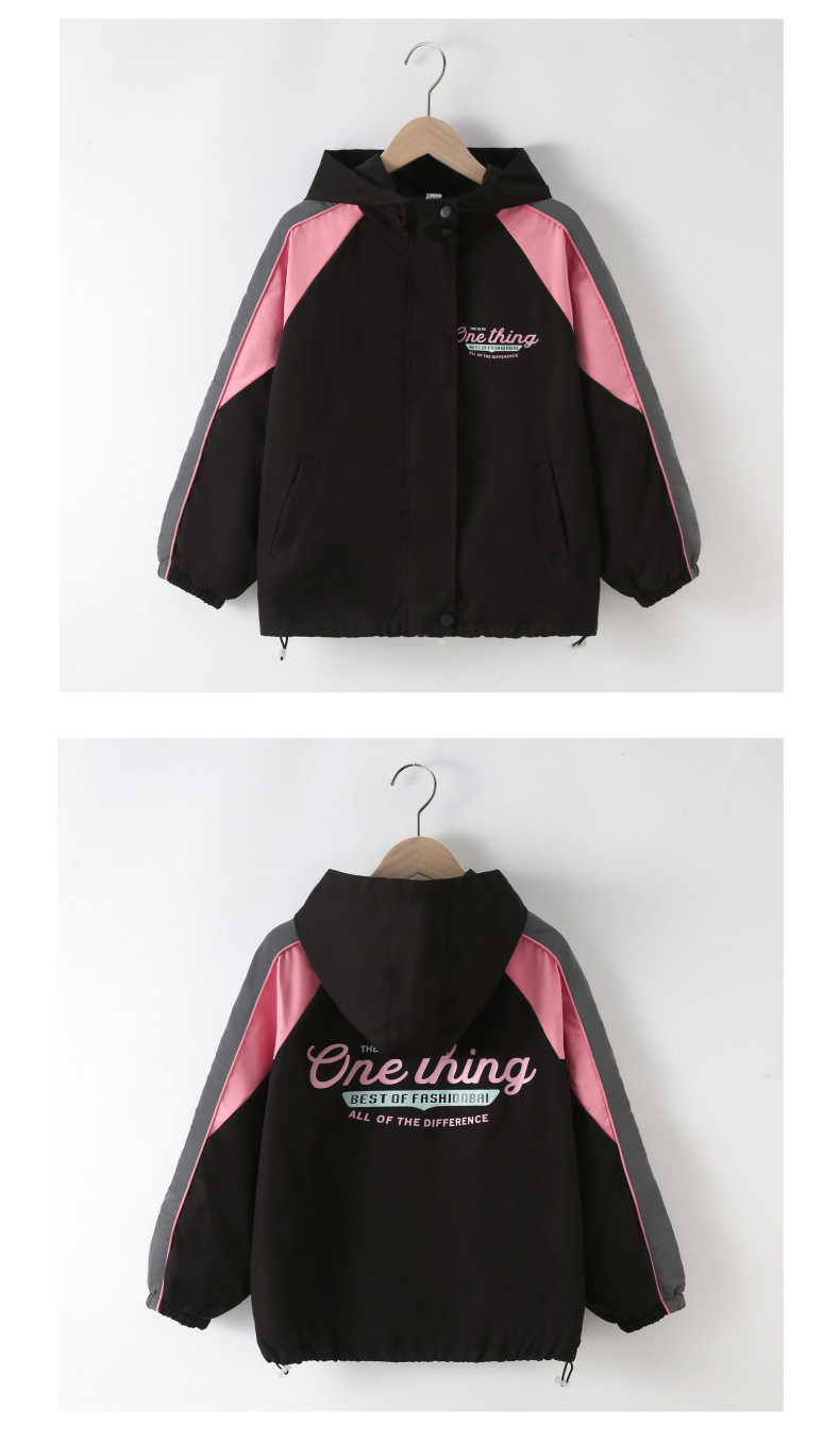 Spring Autumn Warm Childrens Coats Black Monogrammed Print For Girls Aged 4-16