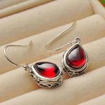 Sterling Silver Pear Shape Garnet Dangle Drop Earrings(E12282GREEN)