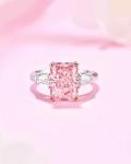 18k White Gold Synthetic Diamond Ring Large Size 4.31ct Fancy Pink Radiant Cut