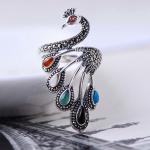 Vintage Open Adjustable Thai 925 Silver Multicoloured Gemstone Marcasite Ring