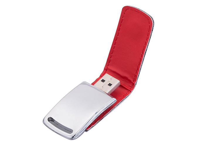 Show Life Brand 16G 2.0 red color leather USB with embossed logo for copying data on computer