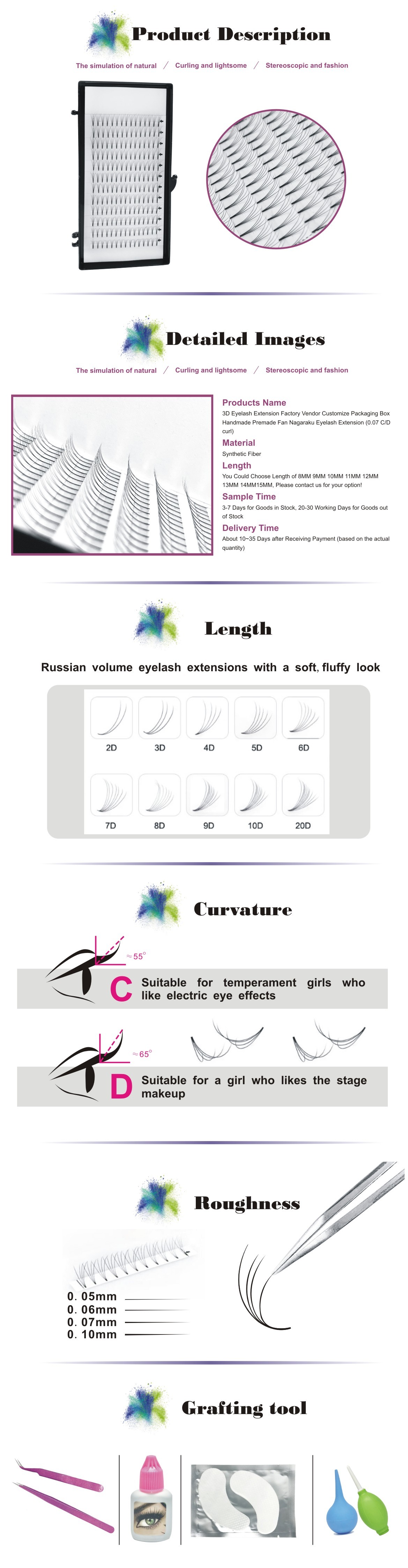Custom Logo Russian Volume Lashes Natural Black Color 8 - 18mm Length