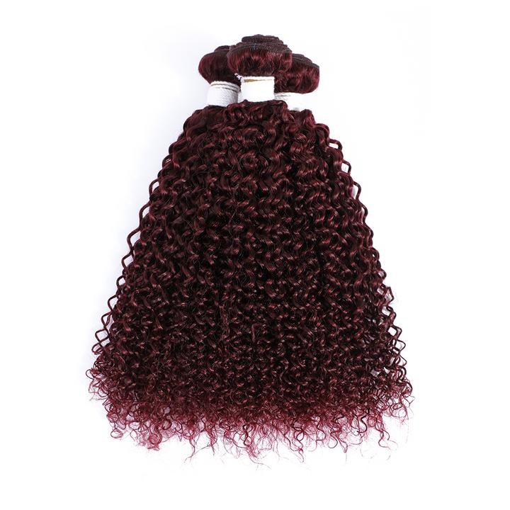 #99J Dark Wine Kinky Curly Remy Human Hair Bundles Sew In Weave Bundles Brazilian Bundle Deals