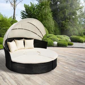 Quality Round Outdoor Rattan Daybed Wicker Garden Daybed With Big Sunshade wholesale