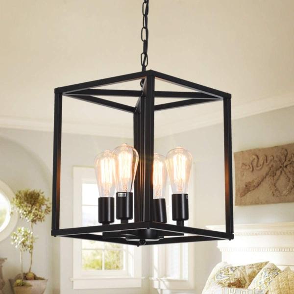 Industrial Metal Lantern Chandeliers 4-Light Adjustable Height Farmhouse