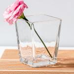 Clear Home Decoration Glass Machine Made Square Tapered Glass Vases 4.65 Inch