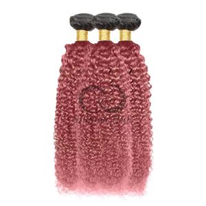 Quality #T1B/Pink Kinky Curly Remy Human Hair Bundles Sew In Weave Bundles Brazilian Bundle Deals wholesale