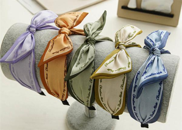 GLH032 Satin knotted rabbit ears wide hair hoop headband, women's monogrammed