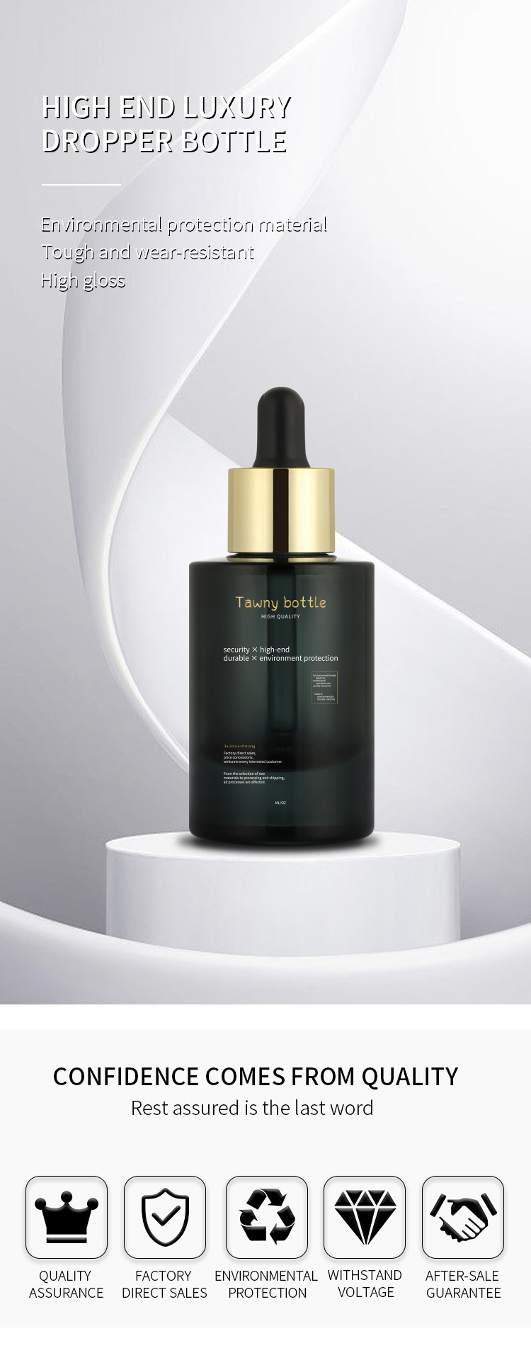 30ml Black Frosted Glass Round Modern Novel Design Cosmetic Packaging Serum Essential Oil Dropper Bottle 1 Oz