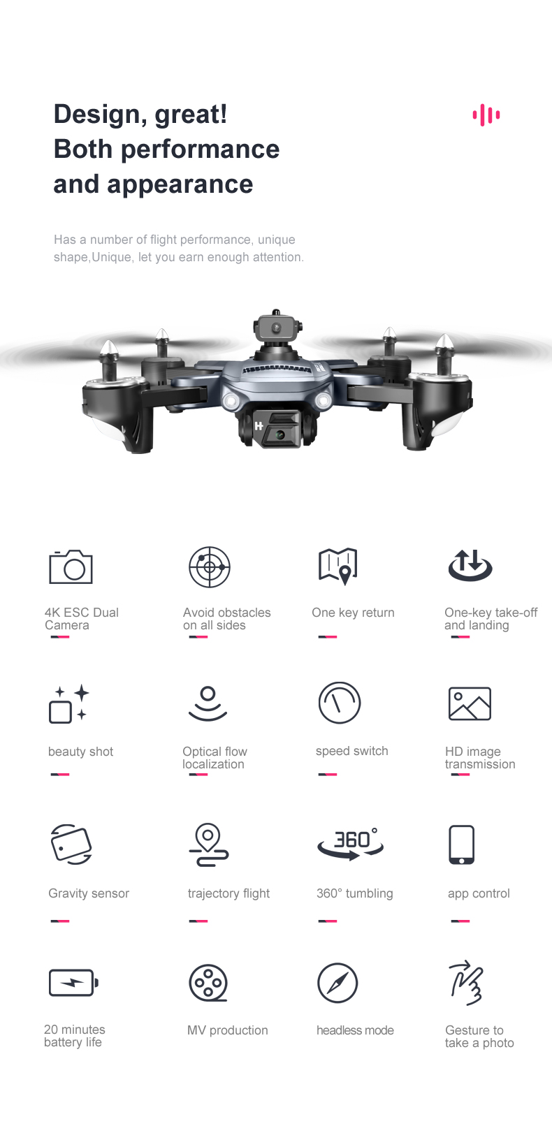 Battery 1800 mAh Plastic Foldable Dual Camera Wifi Fpv Obstacle Avoidance Mini Quadcopter Drone