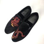 Lightweight Mens Black Suede Shoes / Loafers With Red Leather , Tassel Dragon