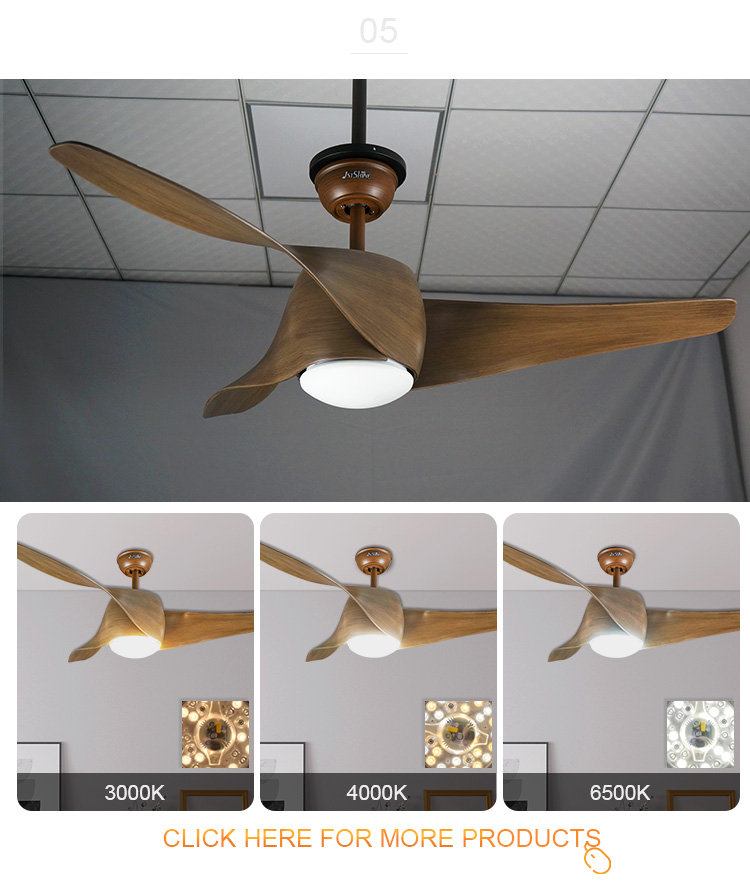 Home Office Fan Diameter 52 Inch with LED Lights and Decorative 3 Wooden Color Blades