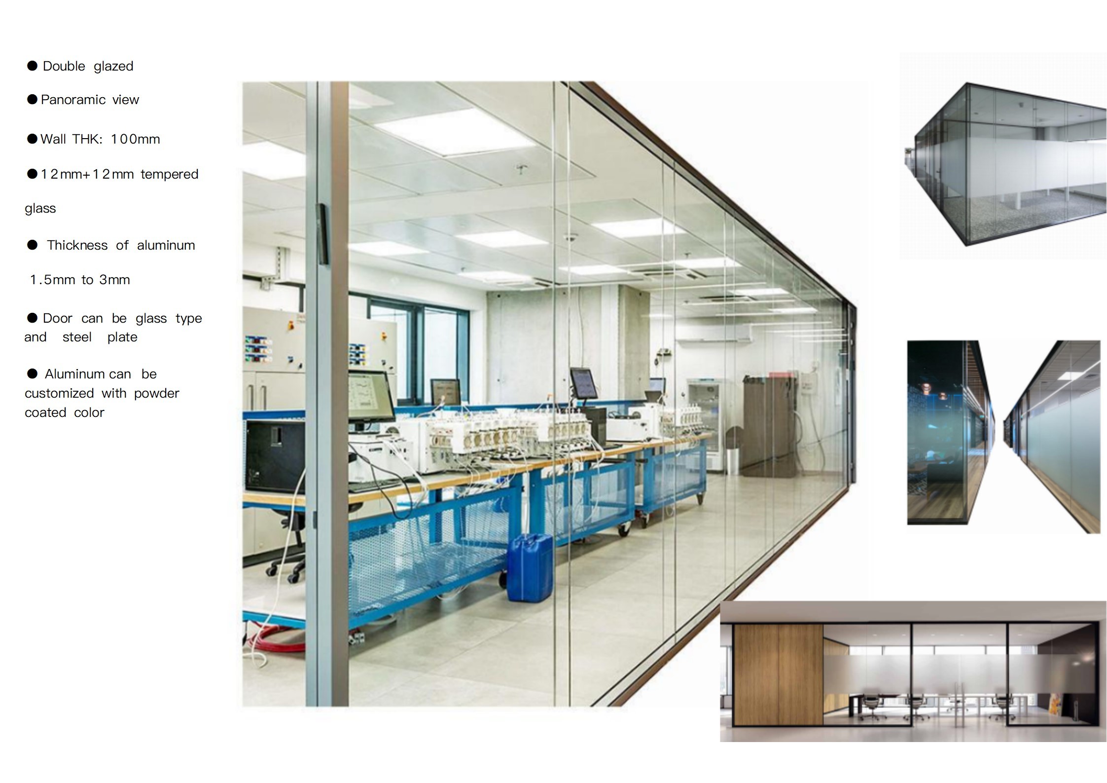 Durable Demountable Glass Partitions Double Glass Modular Office Glass Partition Walls