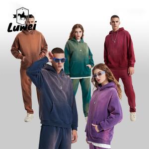 Quality Wholesale Cropped Top Fashion Jumper Patchwork Blank Gradient Wash Vintage 380g Polar Fleece 52%cotton Heavy Hoodies wholesale