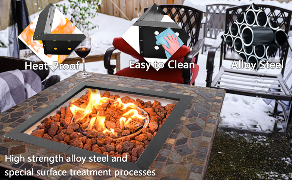 Heavy Duty Steel Square Fire Pit Insert Ring Liner 24" Inside 32" Outside Diameter for Outdoor Wood Burning Fireplace Camping